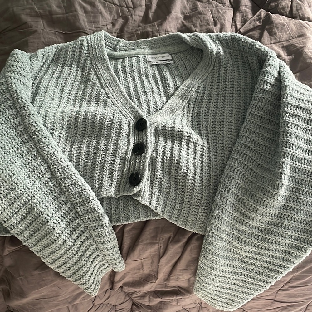 Urban Outfitters Teal Cropped Button Up Sweater